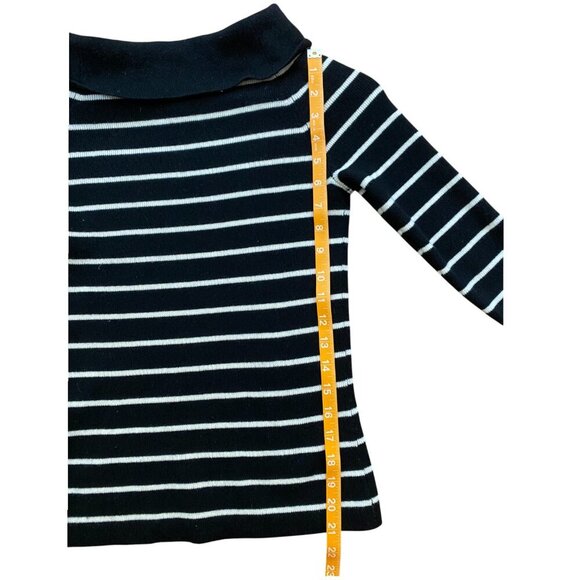 100% Cashmere Marshall Fields Black and White Striped Boatneck Sweater - Picture 6 of 7